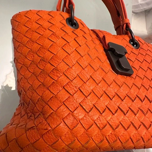 Bottega Veneta Orange Woven Leather Tote - Picture 9 of 15